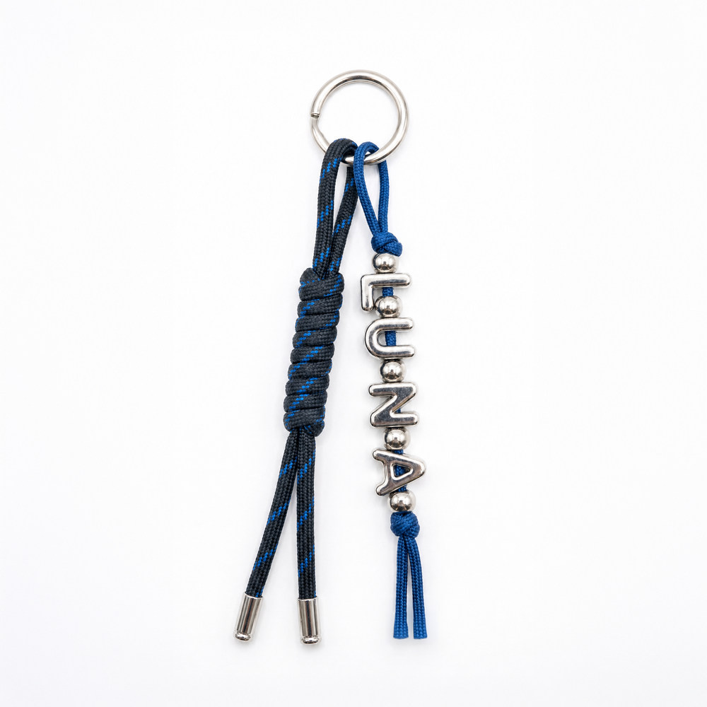 Custom name keychain — blue colorway example (LUNA)